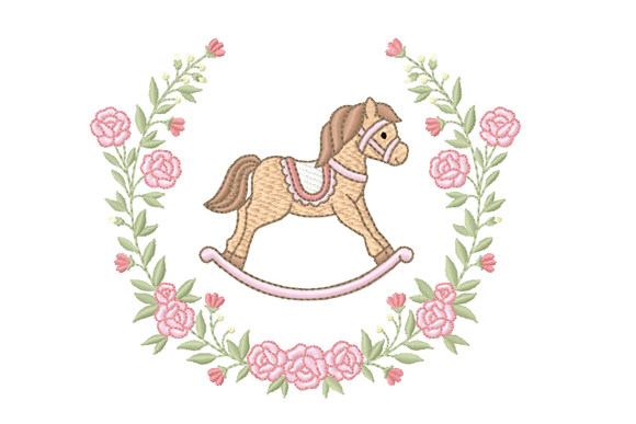 Download Rocking Horse Floral Wreath Embroidery - Rocking horse Collection