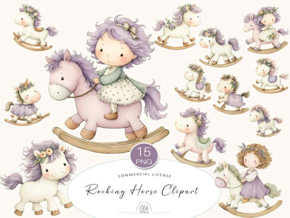 Download Rocking Horse Watercolor Set - Rocking horse Collection